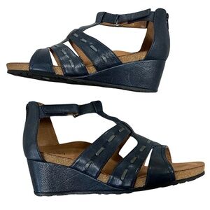 Salvia Reed Indigo Blue Leather Wedge Sandal New in Box Size 41